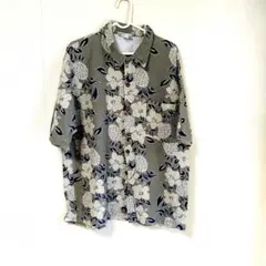 POINT ZERO アロハシャツ XLカーキに近い グレー系 花柄ハイビスカスのサムネイル