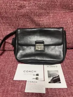 COACH ブラックレザー クラッチバック セカンド バック レトロ 鍵付き
