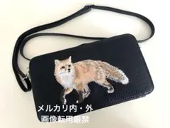 earPAPILLONNERイアパピヨネキツネ刺繍ショルダーバッグブラック4