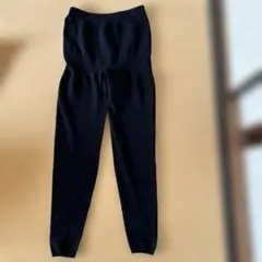 黒ニットスリムフィットパンツ インナー ルームウェア 冬場 防寒 M〜L ウール