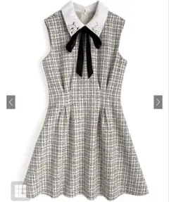 【GRL】リボン付きツイードタックミニワンピース[ta300]