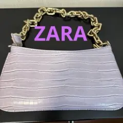 【美品】ZARA クロコ型押し チェーンショルダーバッグ ラベンダー　パープル