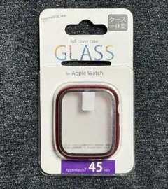Apple Watch 45mm ケース一体型 強化ガラス フルカバー レッド