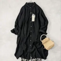 極美品★nest Robe ネストローブ リネン チュニックワンピース ブラック