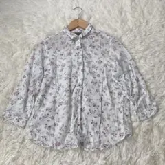 エディーバウアー Eddie Bauer 花柄 麻綿 リネン シャツ 七分袖 白