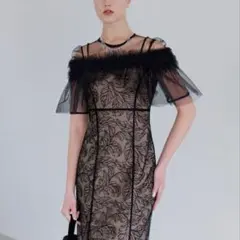 【LEJA】3WAYフラワーチュールアシンメトリーIラインドレスワンピースM