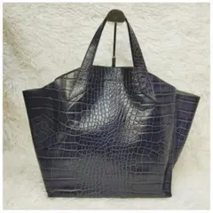 【美品】 フルラ FURLA ハンドバッグ トートバッグ クロコ型押 レザー 紫