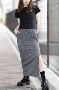X-girl GINGHAM EASY SKIRTブラックMのサムネイル