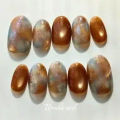 ブルー×ブラウン ニュアンスネイル マグネットネイル ネイルチップ