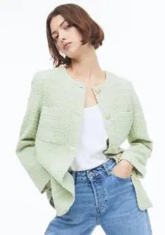【新品未使用品】H&M ライトピスタチオグリーンツイードジャケットのサムネイル
