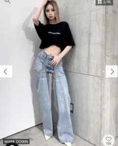 ハイウエストレイヤードデザイン2WAYデニムパンツ