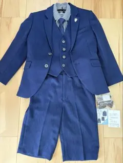 美品ネイビー スーツ 130cm チェック柄シャツ付き