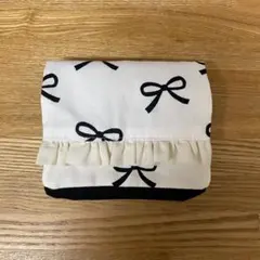 フリル移動ポケット☆ナチュラルりぼん☆ベージュ☆ハンドメイド