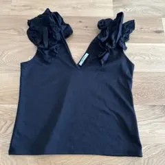 ZARA フリル付きノースリーブトップス ブラック