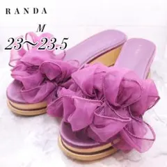 【43】randaランダ　バンブーサンダル　花柄　コサージュ　紫　23 23.5