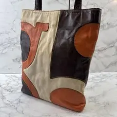 genten ゲンテン ビッグロゴパッチワーク 本革 レザー トートバッグ