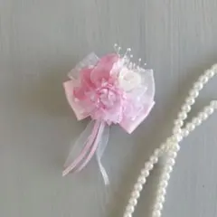 ピンク小花とリボンで　子ども　キッズ　コサージュ　ブローチ　入学式　入園式