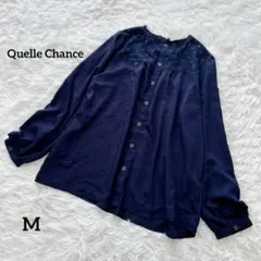 QUEL MANCHE 襯衫 圓點拼接 蕾絲 藏青色 垂墜感 M