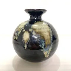 陶器 花瓶 一輪挿し 花器 フラワーベース 黒釉 流釉 オブジェ インテリア