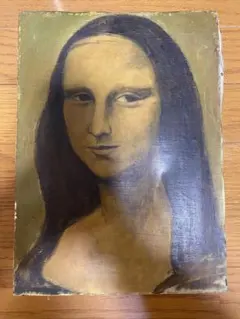 レトロ風のモナリザ風キャンバスアート、木製フレーム付き約24cm x 33cm