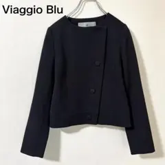 Viaggio Blu ノーカラージャケット ウール混　レトロ　ブラック　Sのサムネイル