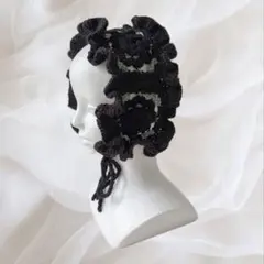 ヘッドドレス バラ ハンドメイド フリル ブラック