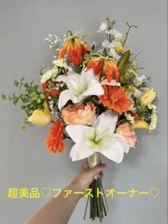 アーティフィシャルフラワー ブーケ ・ブートニアセット　オレンジ　花嫁バトン