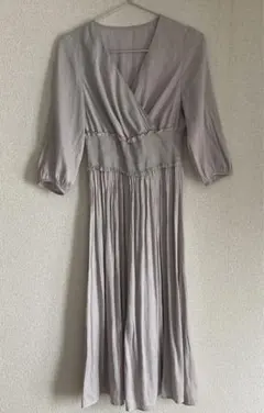 グレー カシュクール七分袖 ワンピース