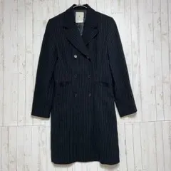 エル　ピンストライプ　ロングコート　ダブルブレスト　ウール　きれいめ　ブラックのサムネイル