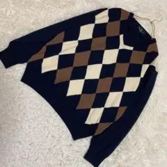 《良品》Aquascutum アーガイルニット L カジュアル キレイめ ダイヤ