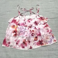 花柄　フリルキャミソール　ピンク　ギャル