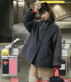 2wayシャギーxキルト切替スタンドネックコート