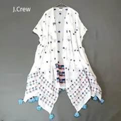 J.CREW ロングカーディガン インド綿 刺繍 タッセル 薄手 白のサムネイル