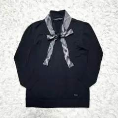 【美品】バーバリーロンドン ニットセーター ボウタイ チェック シルク混 黒 M