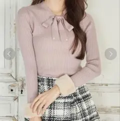 tocco closet 袖ファー付きニットトップス ピンク