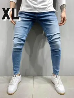 XL メンズ ストレッチデニムパンツ スキ二ー 細身 スリム　青　オールシーズン