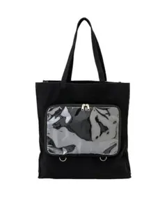 ビッグ　クリア　ポケット付き　トートバッグ　推し活　黒　ブラック　痛バ　スリコ