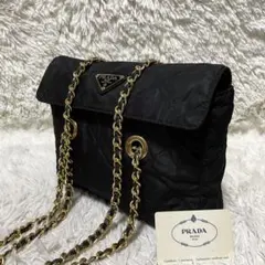 【極美品】PRADA プラダ　ショルダーバッグ　チェーン　キルティング　ブラック