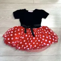 ミニーちゃん風ワンピース　チュチュ　水玉　赤　半袖　100cm