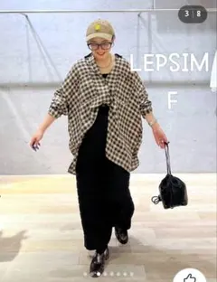 新品　LEPSIM　BIGチェックシャツチュニック　F　ブラウン　茶白チェック