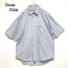 Coca-Colコカコーラ　半袖シャツ　チェック　LL ロゴ　刺繍　大きいサイズのサムネイル