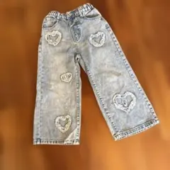 SHEIN ハート♡フリンジ刺繍 デニムロングパンツ 7y