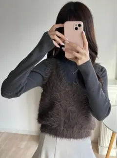 GRL 前後2Wayフェザーニットベスト　チャコール