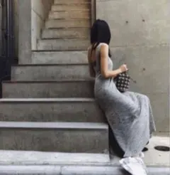 Juemi heather knit pleats dress green