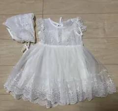 ホワイト レース ベビードレス ヘッドドレス付き