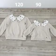 プティマイン さくらんぼ襟 トップス 姉妹 お揃い 120 90 2点セット