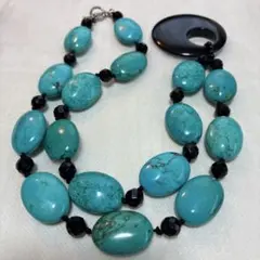ターコイズ × オニキス 大粒ネックレス TarTar 天然石 ペンダント