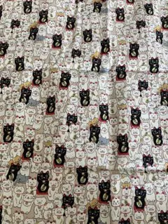 コットンこばやし　猫イラストの綿麻生地 ベージュ