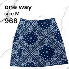one way ペイズリー柄 タイトスカート ネイビー Mサイズミニスカート古着のサムネイル