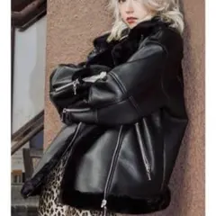 2回着の極美品 Jouetie エコムートン ライダース フライトジャケット